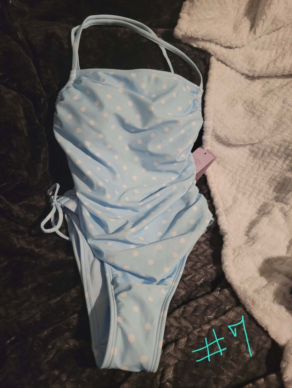 Wild Fable 1 Piece Swimsuit Baby Blue With White Polka Dots NWT